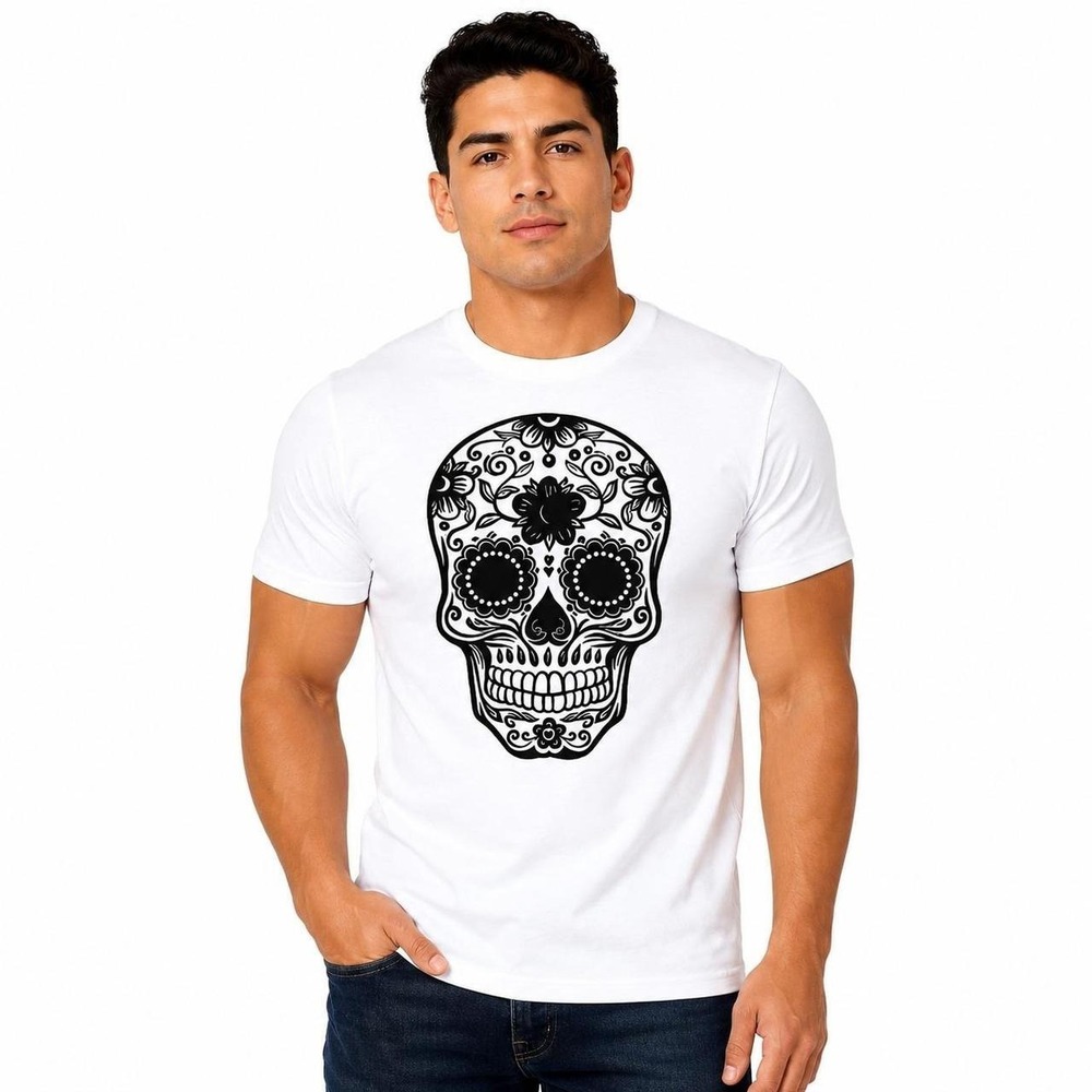 Men's Sugar Skull Graphic T-Shirt White Size Large New With Tags